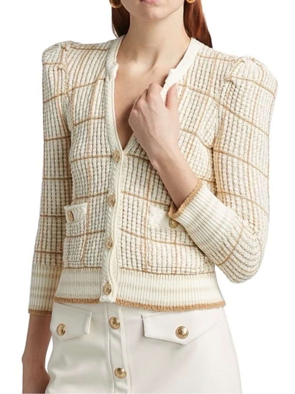 L'Agence Jenni Ivory Puff Sleeve Cardigan